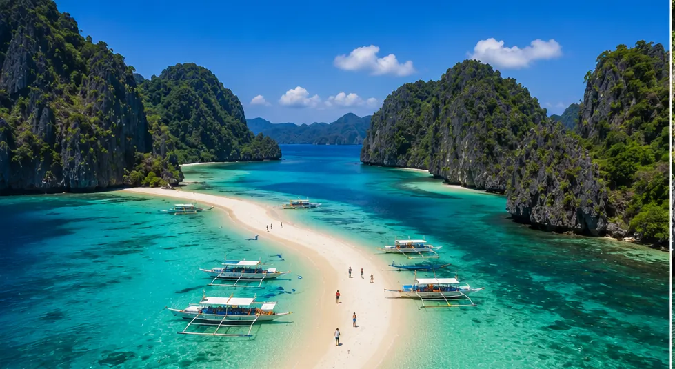 Snake Island w El Nido, piaszczysta grobla i turkusowa woda